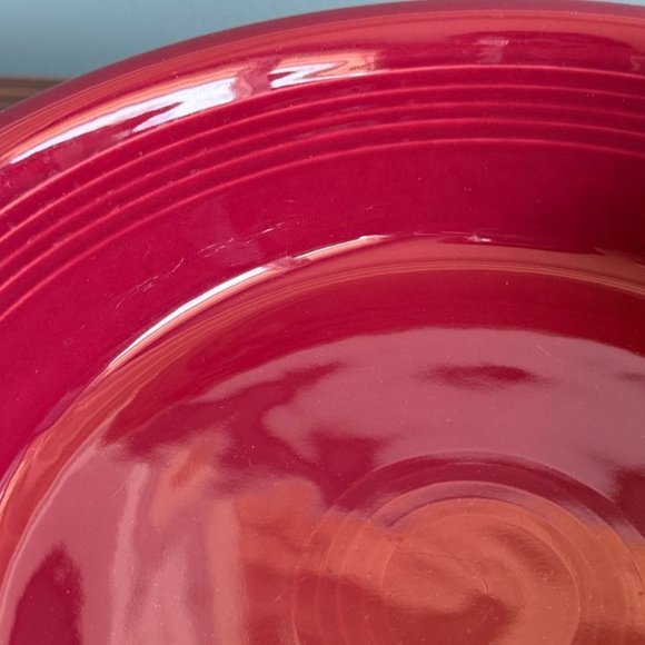 Vintage Fiesta Ware Large Maroon Red Ceramic Serving Bowl 10 1/2" Diameter Ribbe - Picture 3 of 9
